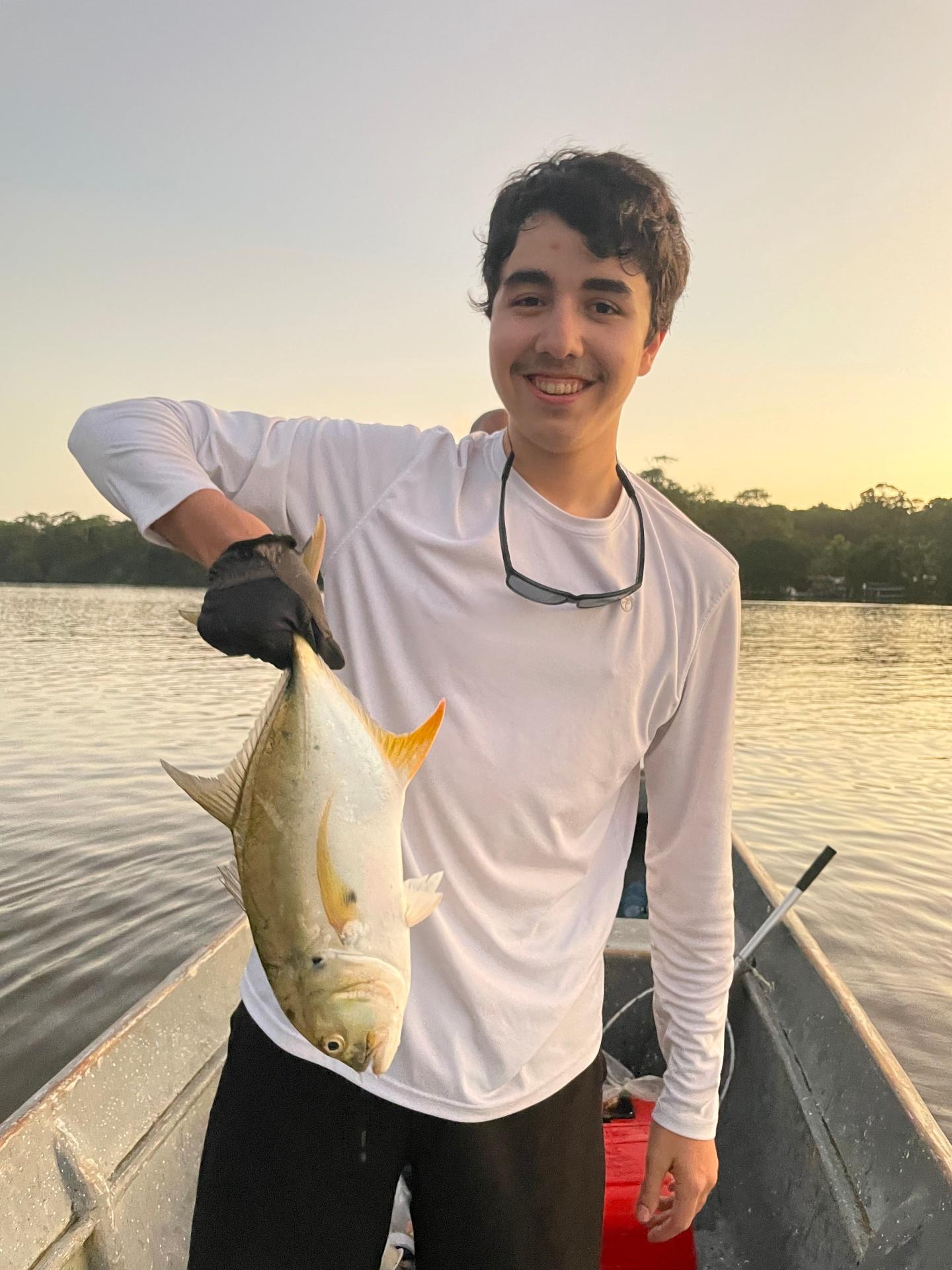 Sunset fishing catch on the river